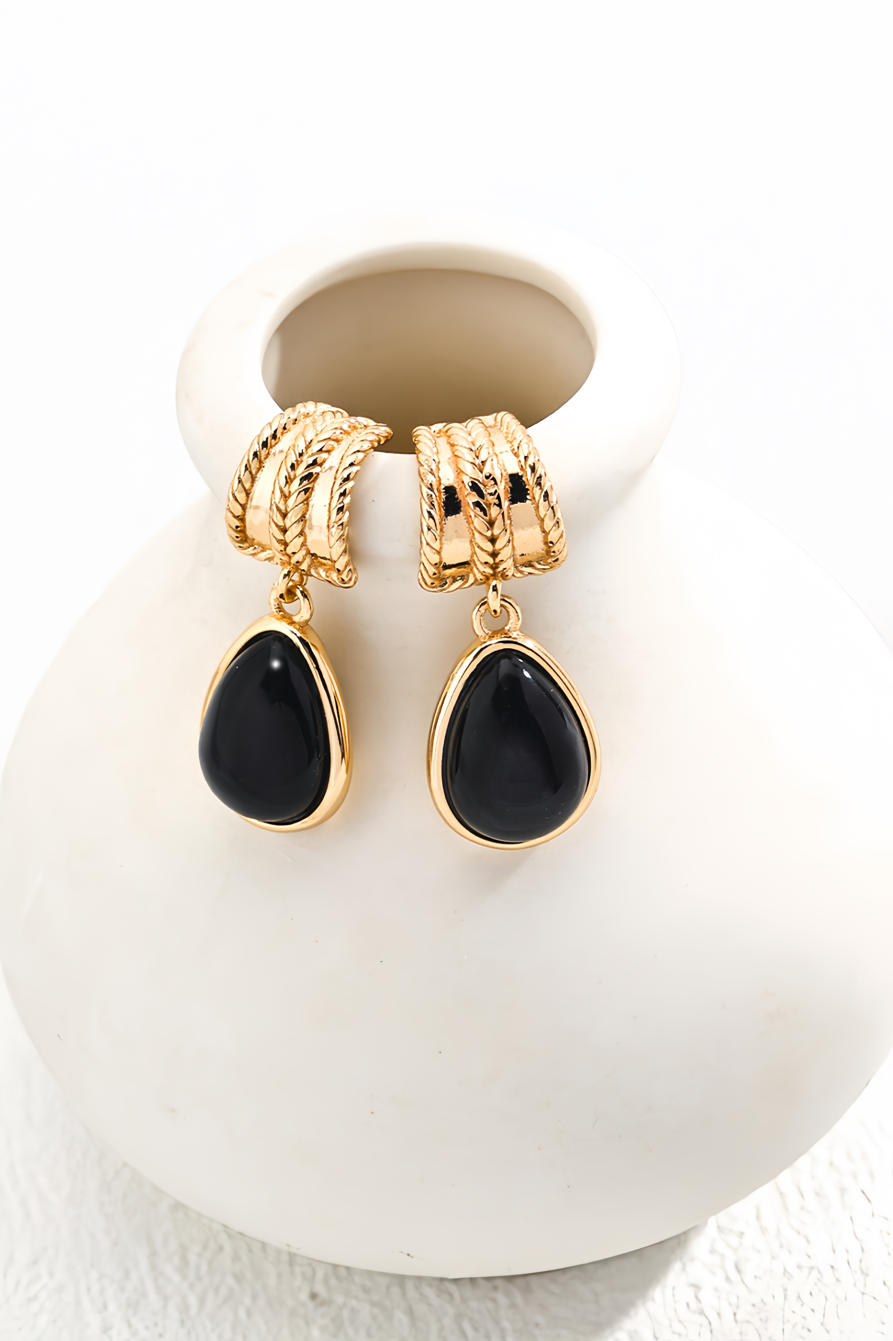 18K S925 Sterling Silver Fashion Unique Noble Onyx Necklace Earrings