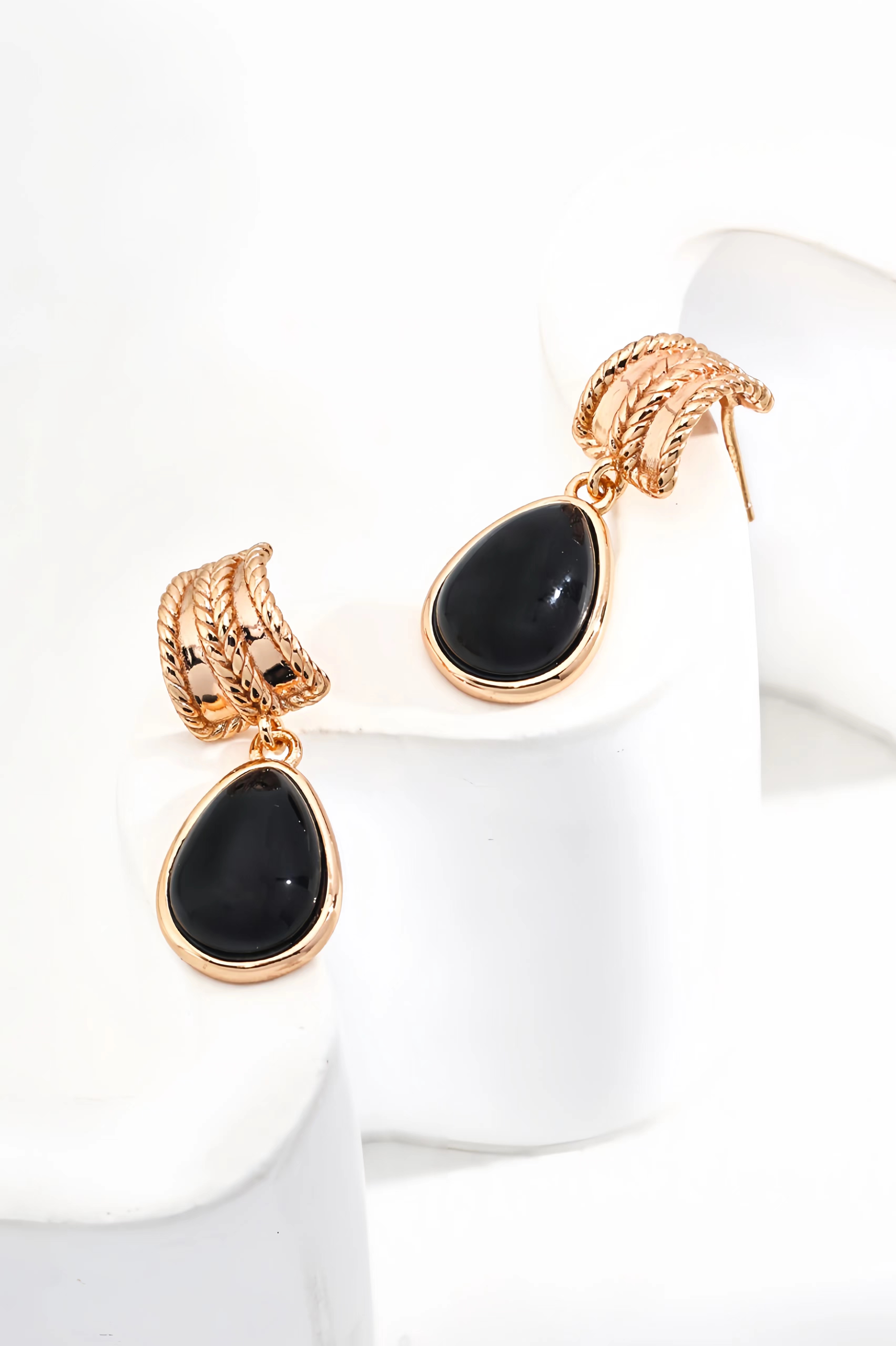 18K S925 Sterling Silver Fashion Unique Noble Onyx Necklace Earrings