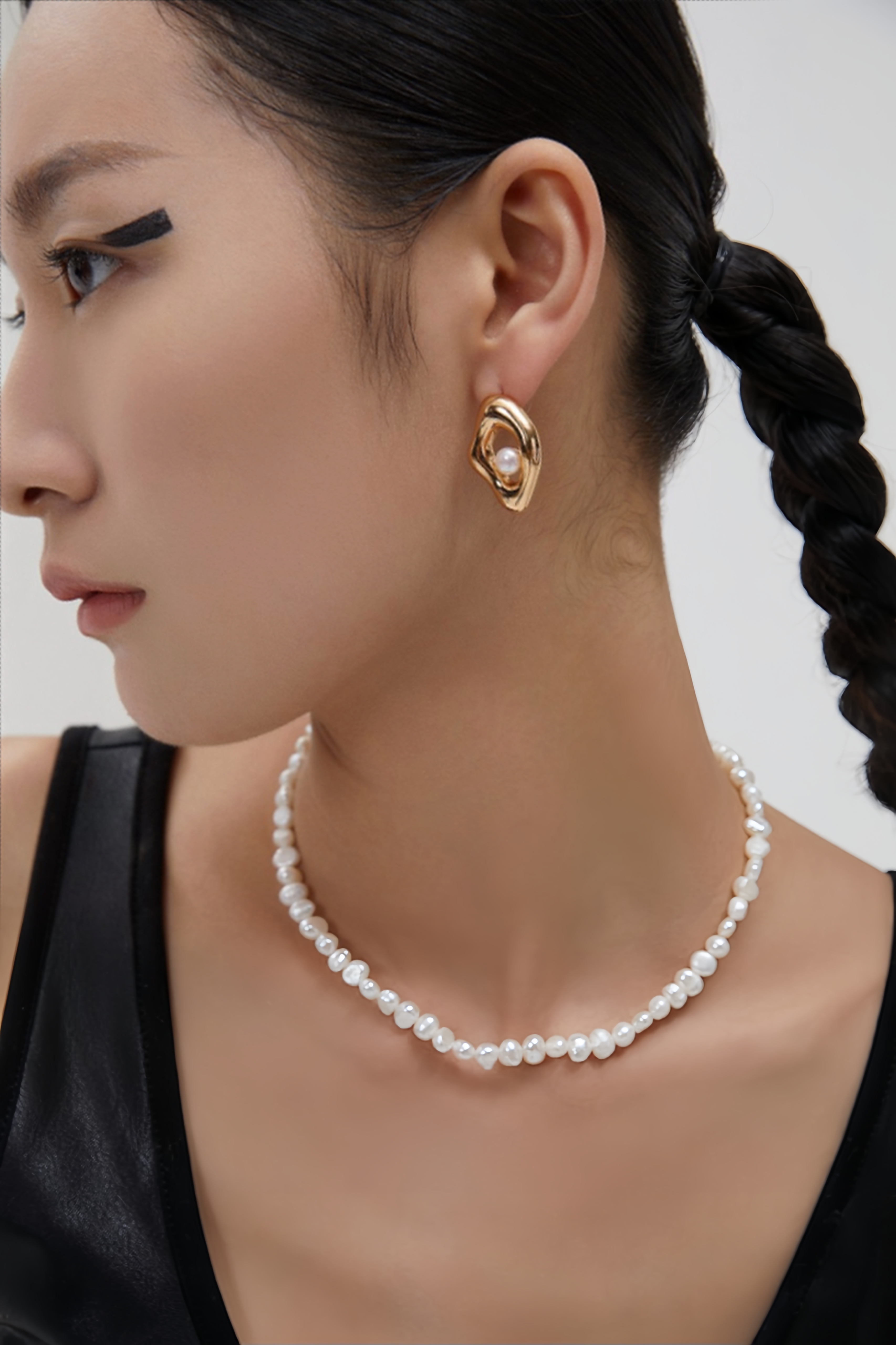 18K S925 Sterling Silver Fashion Elegant Peplum Pearl Necklace