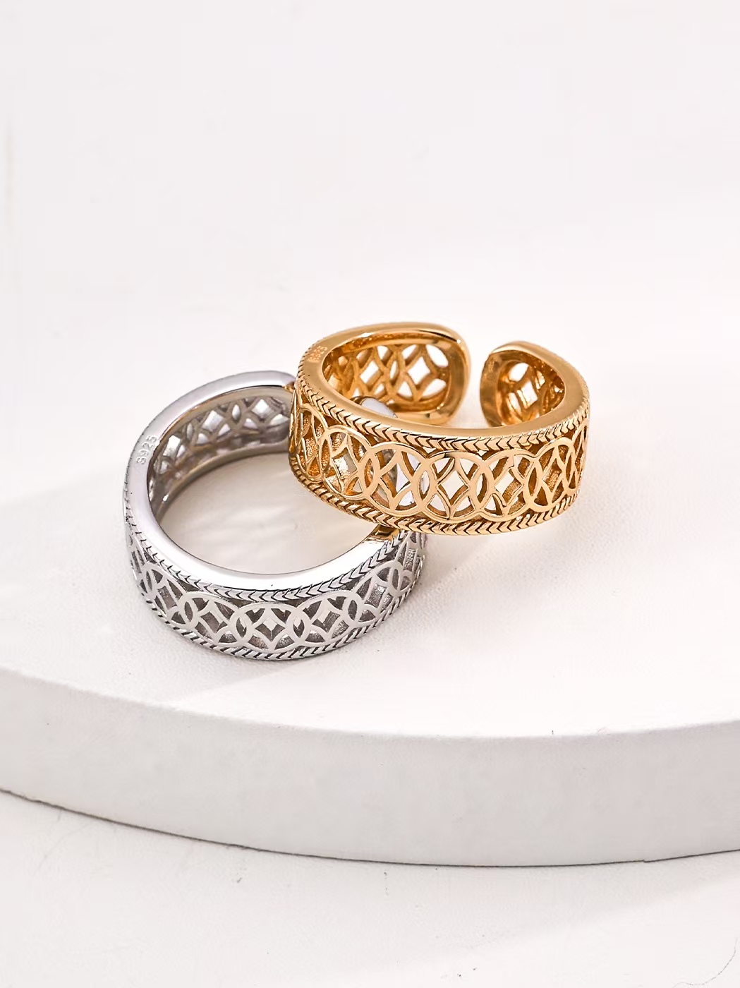 18K S925 Sterling Silver Vintage Fashion Pearl Ring