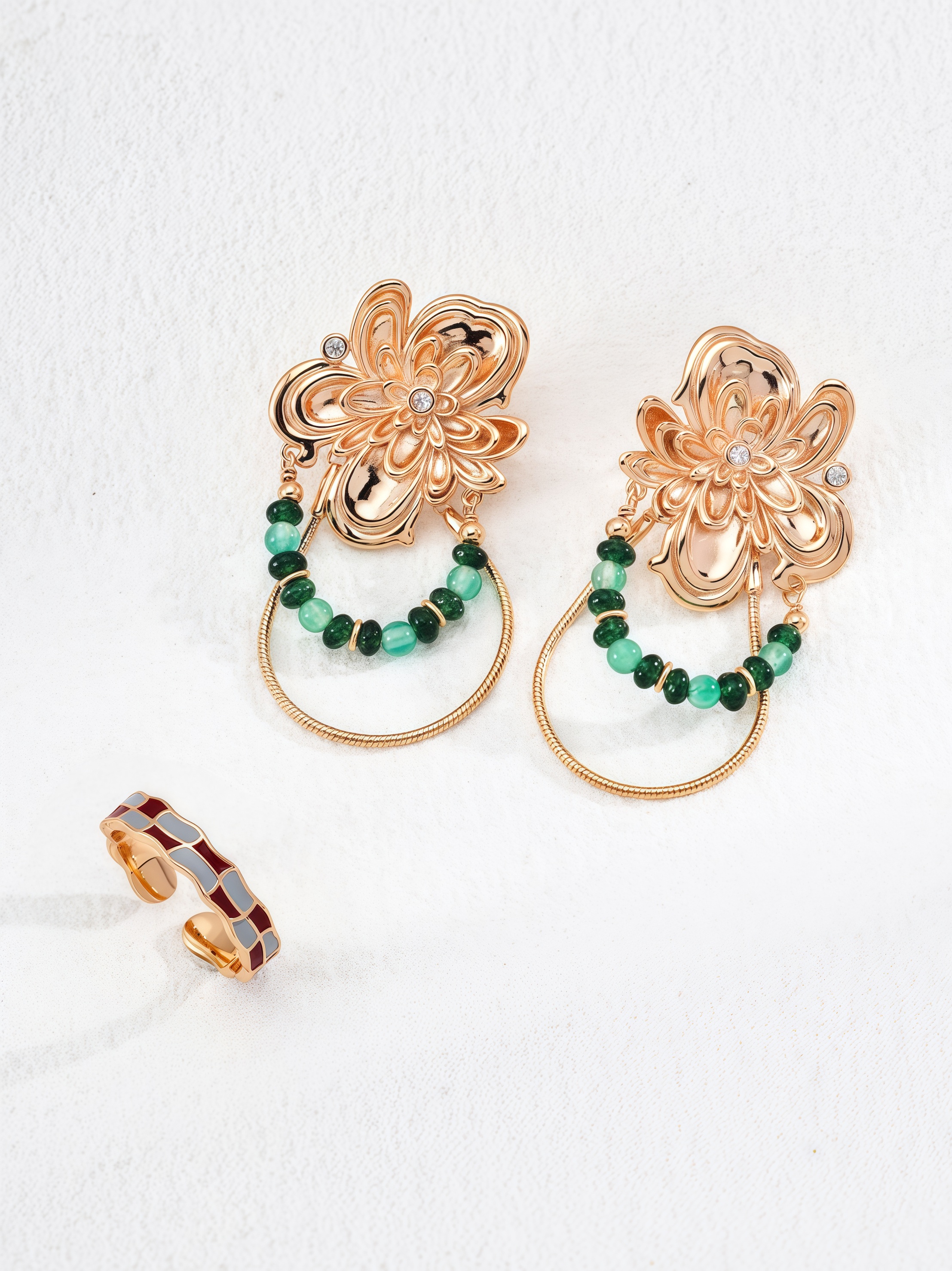 18K S925 Silver Vintage Design Emerald Agate Zirconia Earrings