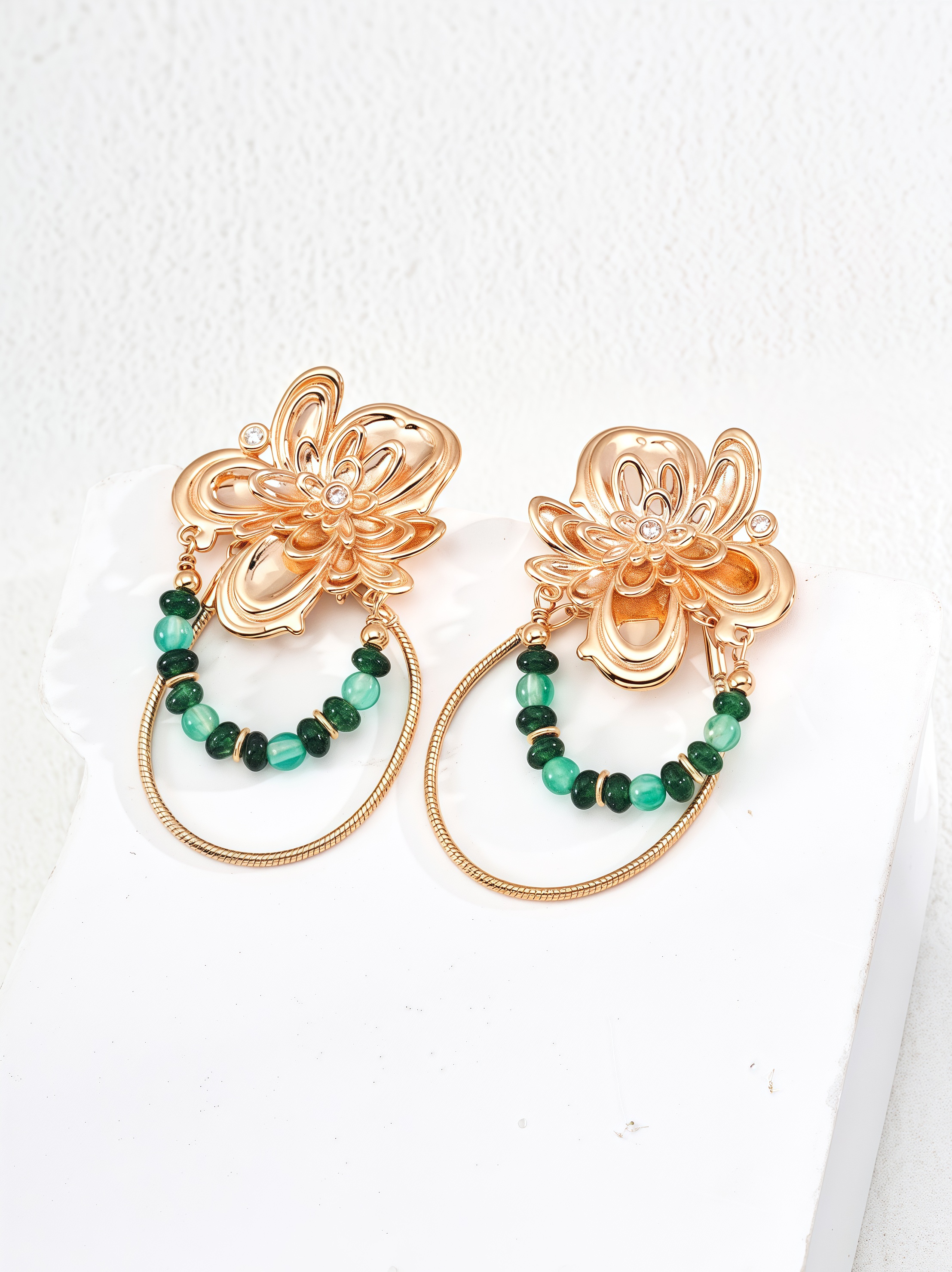 18K S925 Silver Vintage Design Emerald Agate Zirconia Earrings