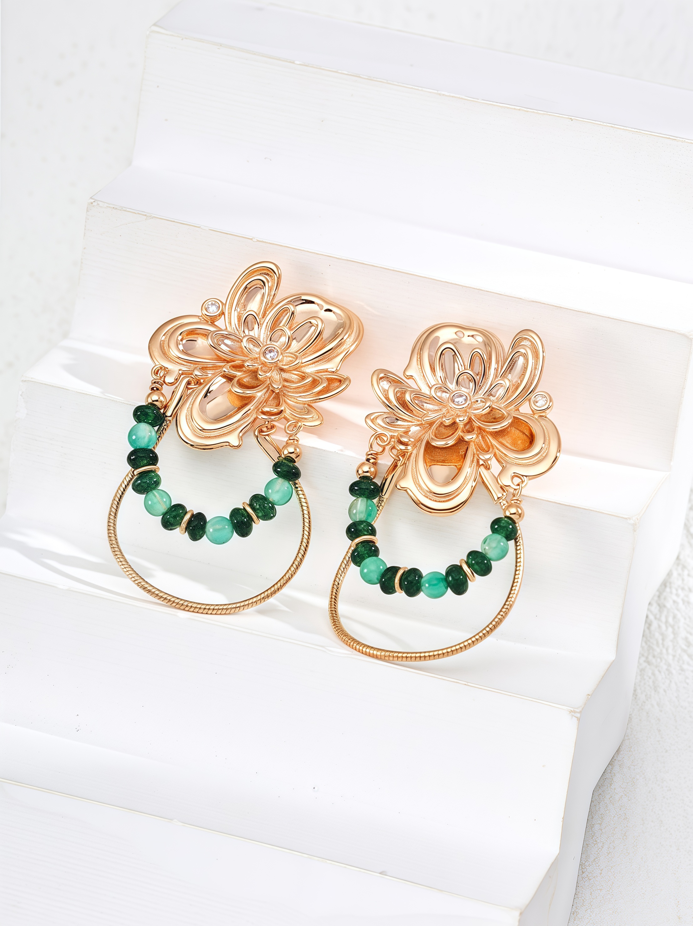 18K S925 Silver Vintage Design Emerald Agate Zirconia Earrings