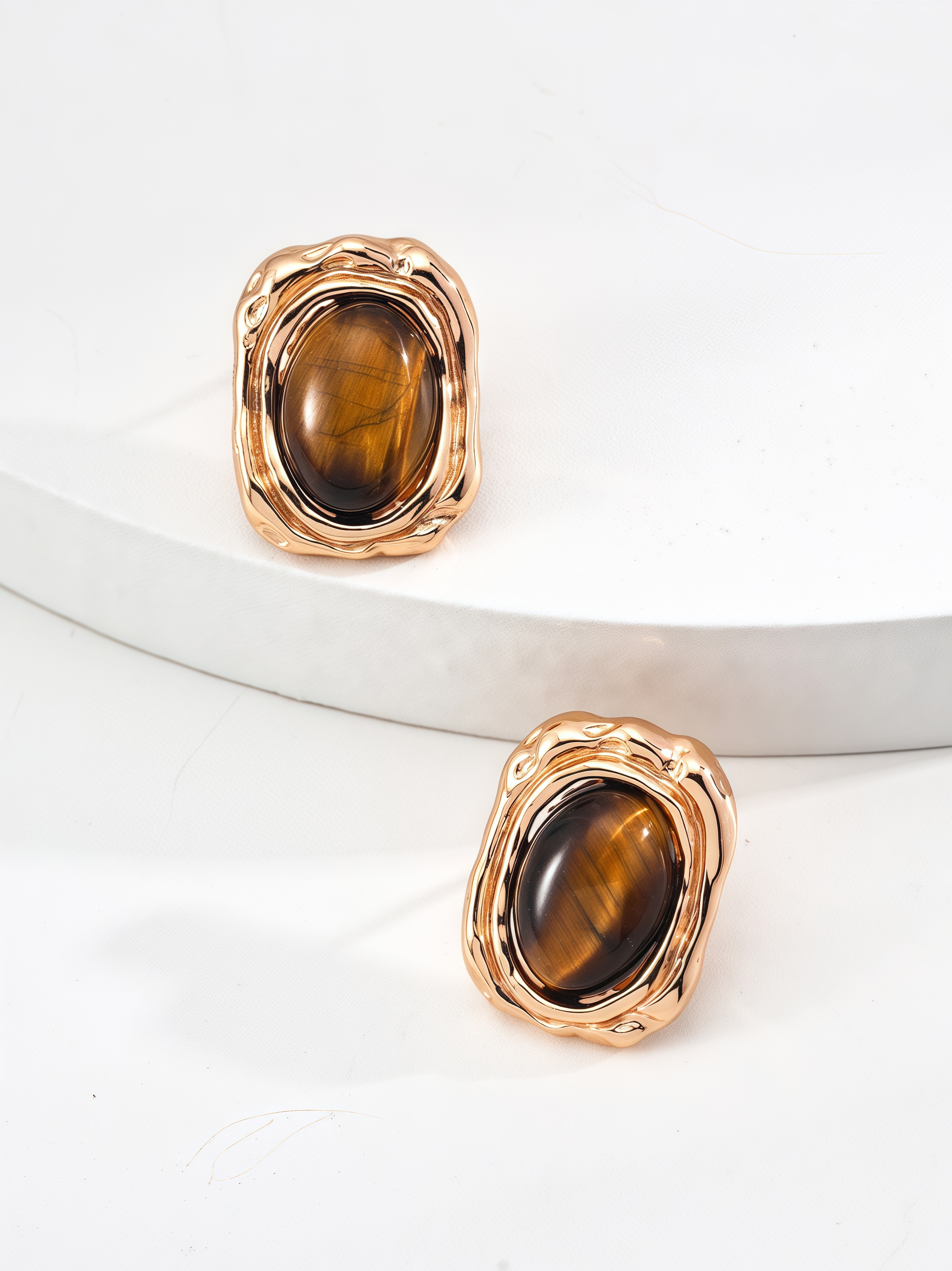 18KS925 Silver Natural Tiger Eye Stones Light Luxury Premium Earrings