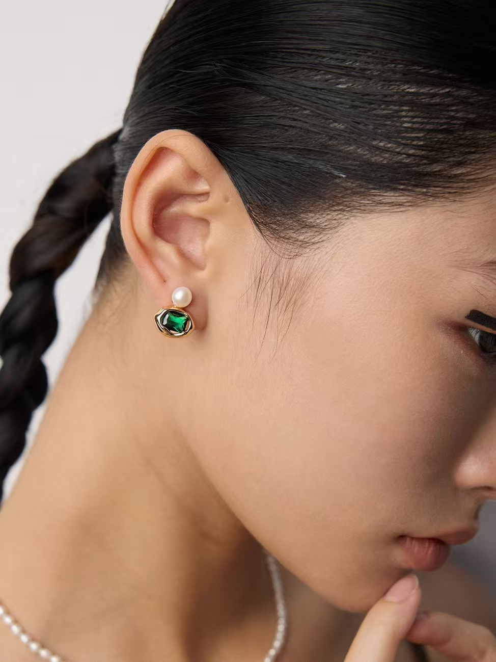 18K S925 sterling silver fashion simple match temperament earrings necklace