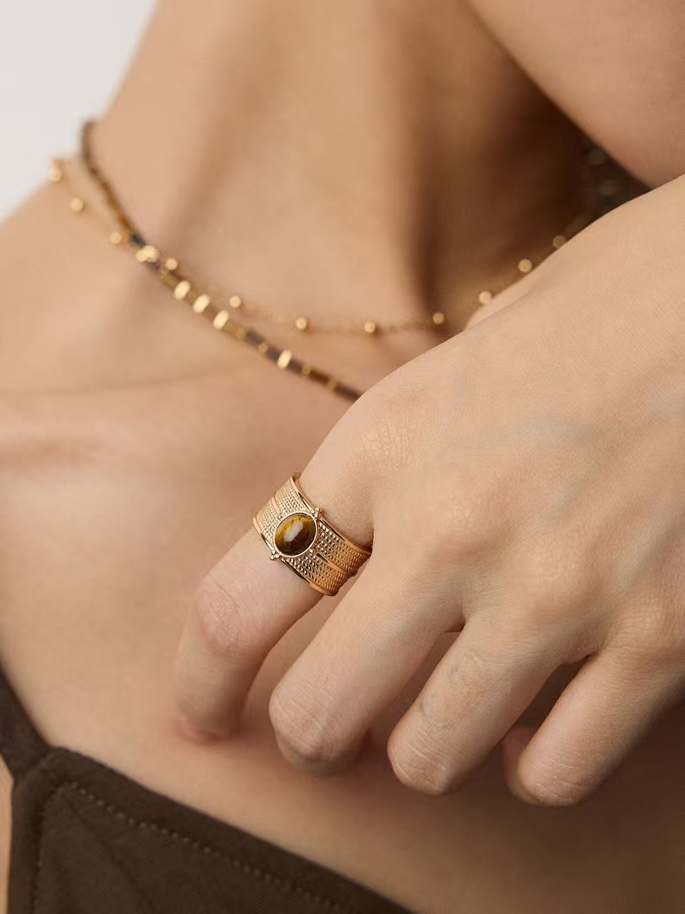 18K S925 sterling silver tiger eye stone vintage fashion luxury ring earrings necklace bracelet