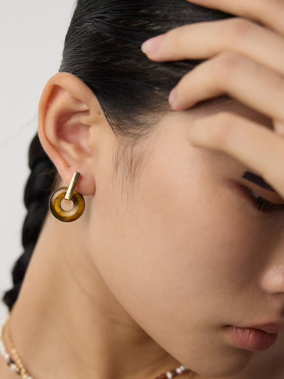 18K S925 sterling silver tiger eye stone vintage fashion luxury ring earrings necklace bracelet