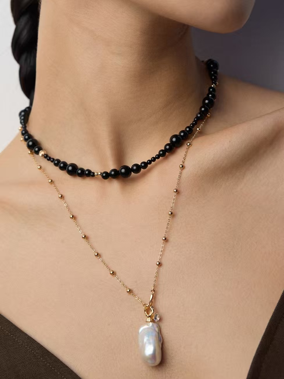 18K S925 Sterling Silver Fashion Premium Sense Onyx Earrings Necklace Bracelet