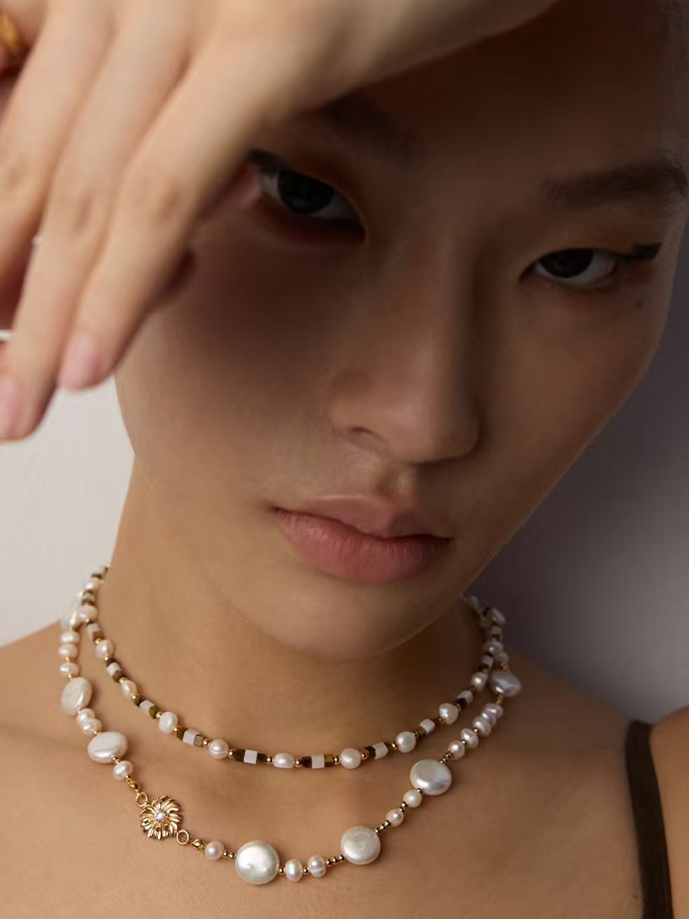 18K S925 Sterling Silver Fashion Retro Niche Pearl Earrings and Necklace