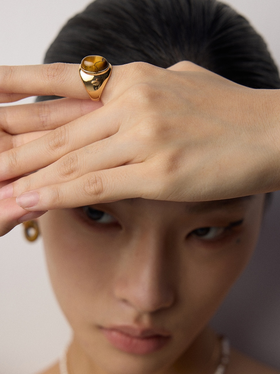 18K S925 Sterling Silver Vintage Fashion Tiger Eye Ring