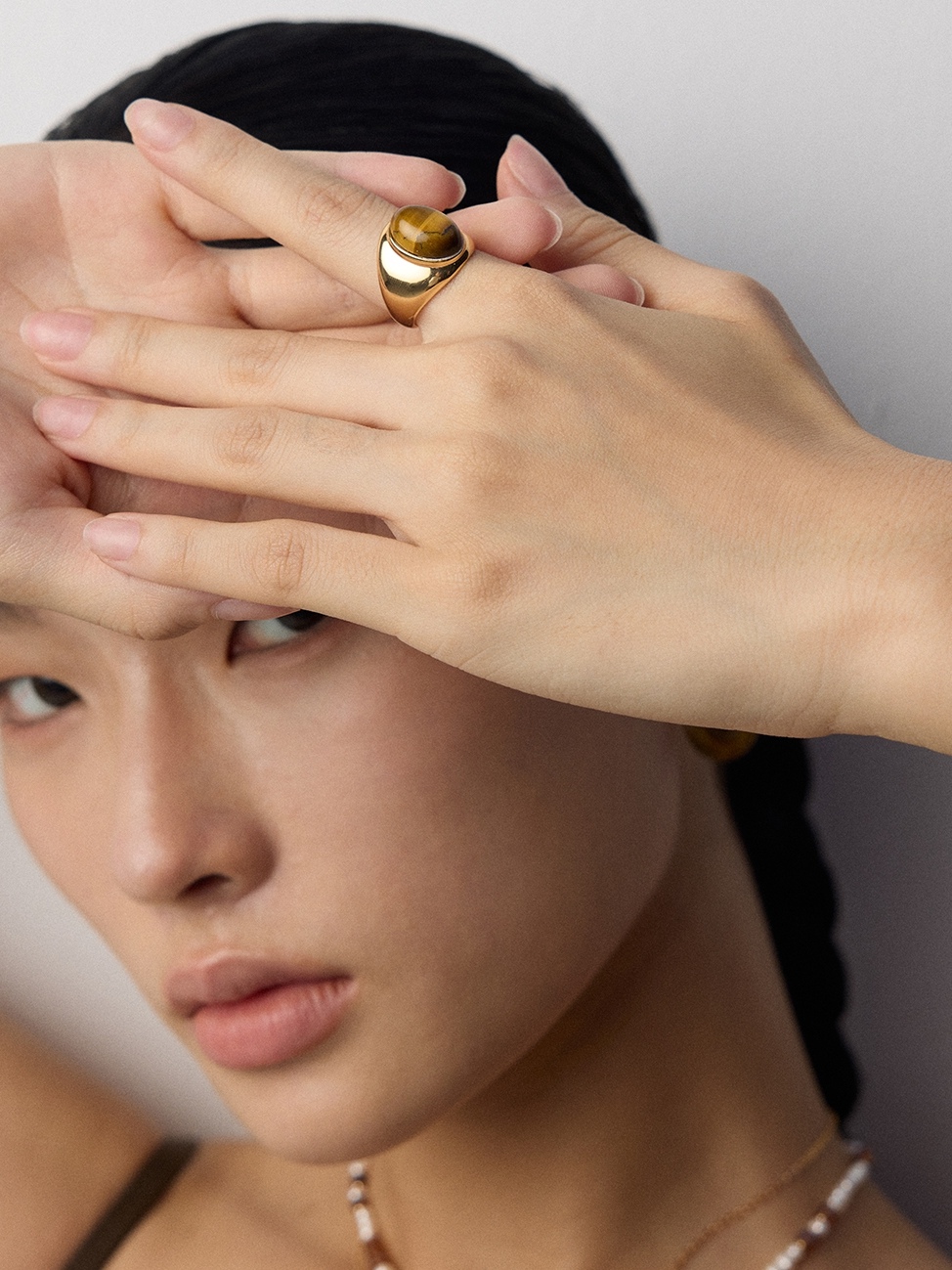 18K S925 Sterling Silver Vintage Fashion Tiger Eye Ring