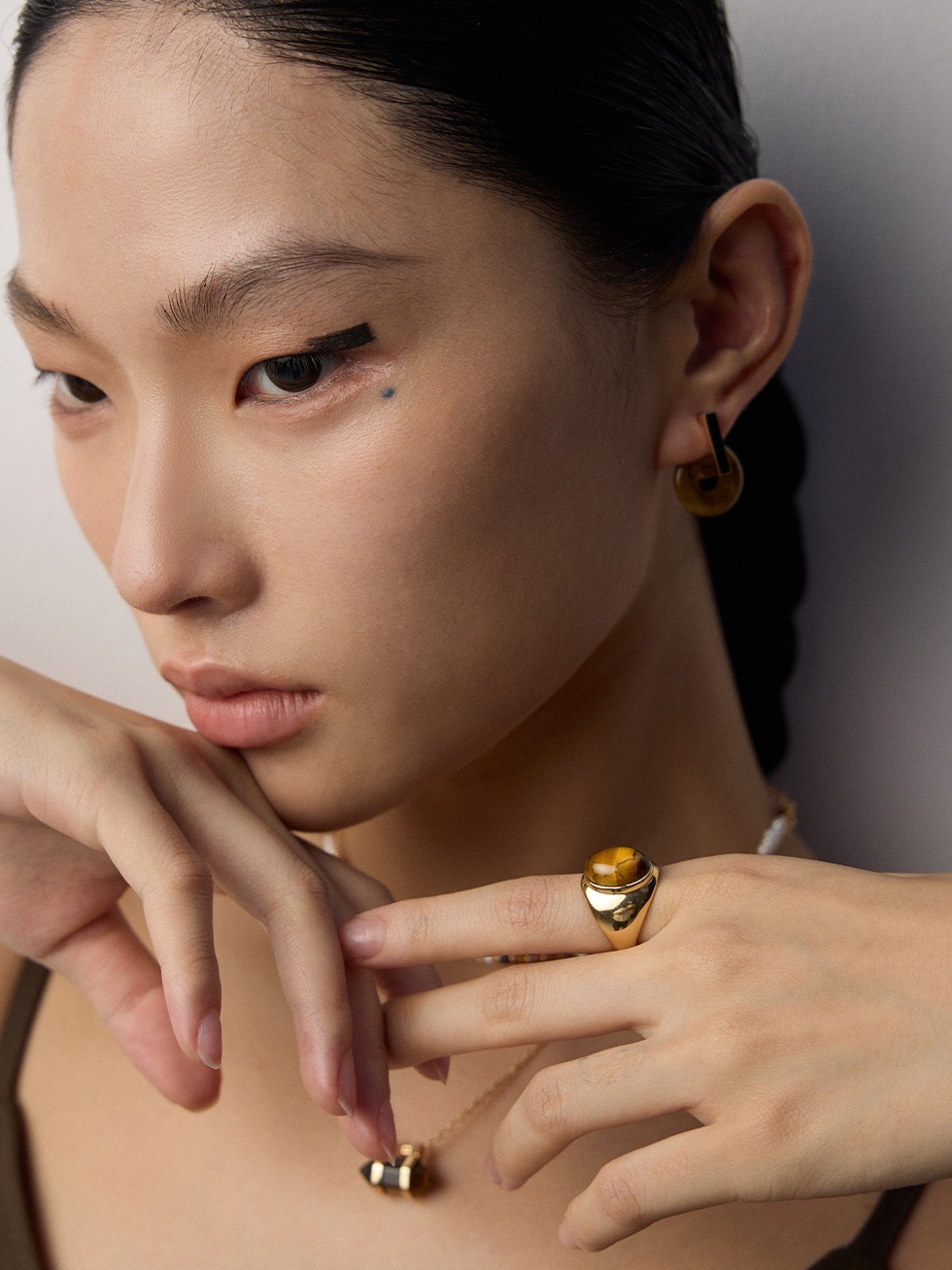 18K S925 Sterling Silver Vintage Fashion Tiger Eye Ring