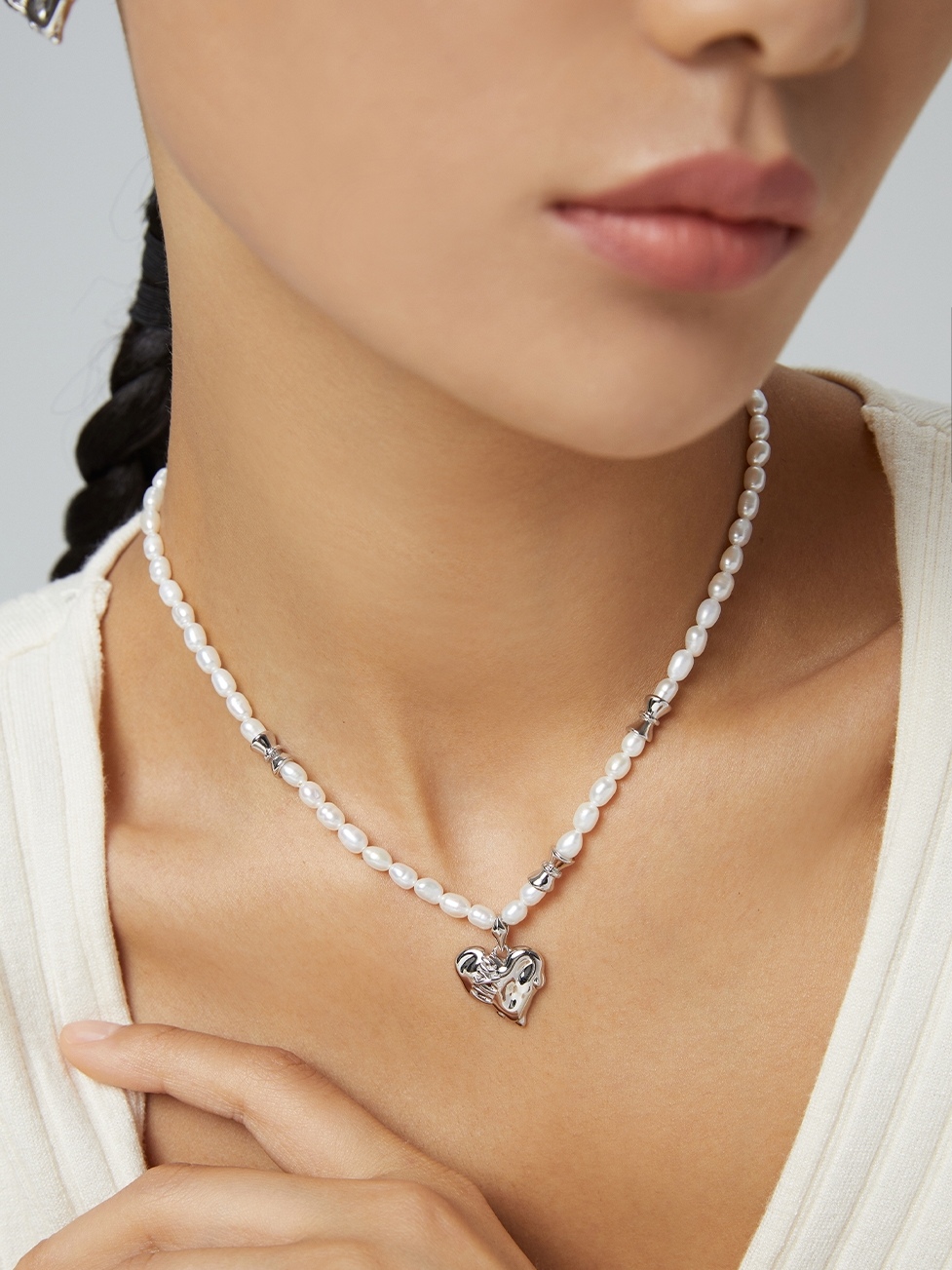 18K S925 Sterling Silver Fashionable INS style Stitched Heart Necklace