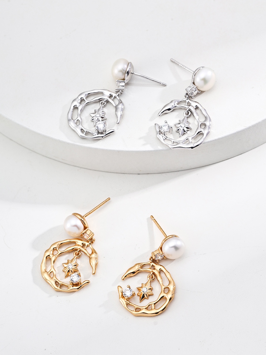 18K Gold-Plated S925 Sterling Silver Zirconia Statement Earrings