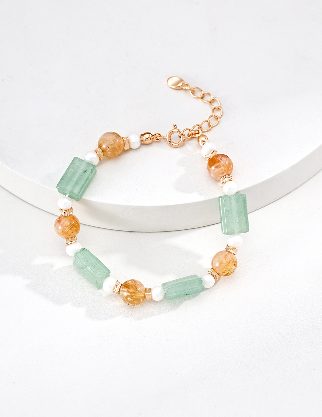 18K Gold-Plated S925 Silver Vintage Gold “Green Grape Jasmine” Gemstone and Pearl Bracelet