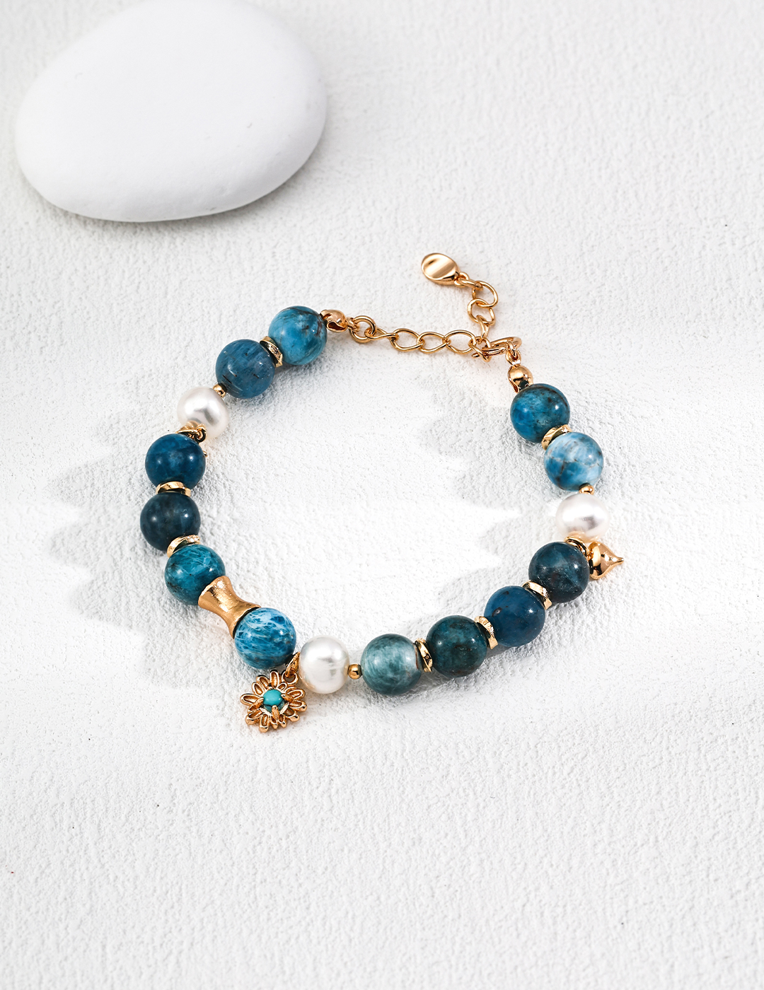 18K S925 Silver Vintage Versatile Natural Pearl, Azurite, and Turquoise Bracelet