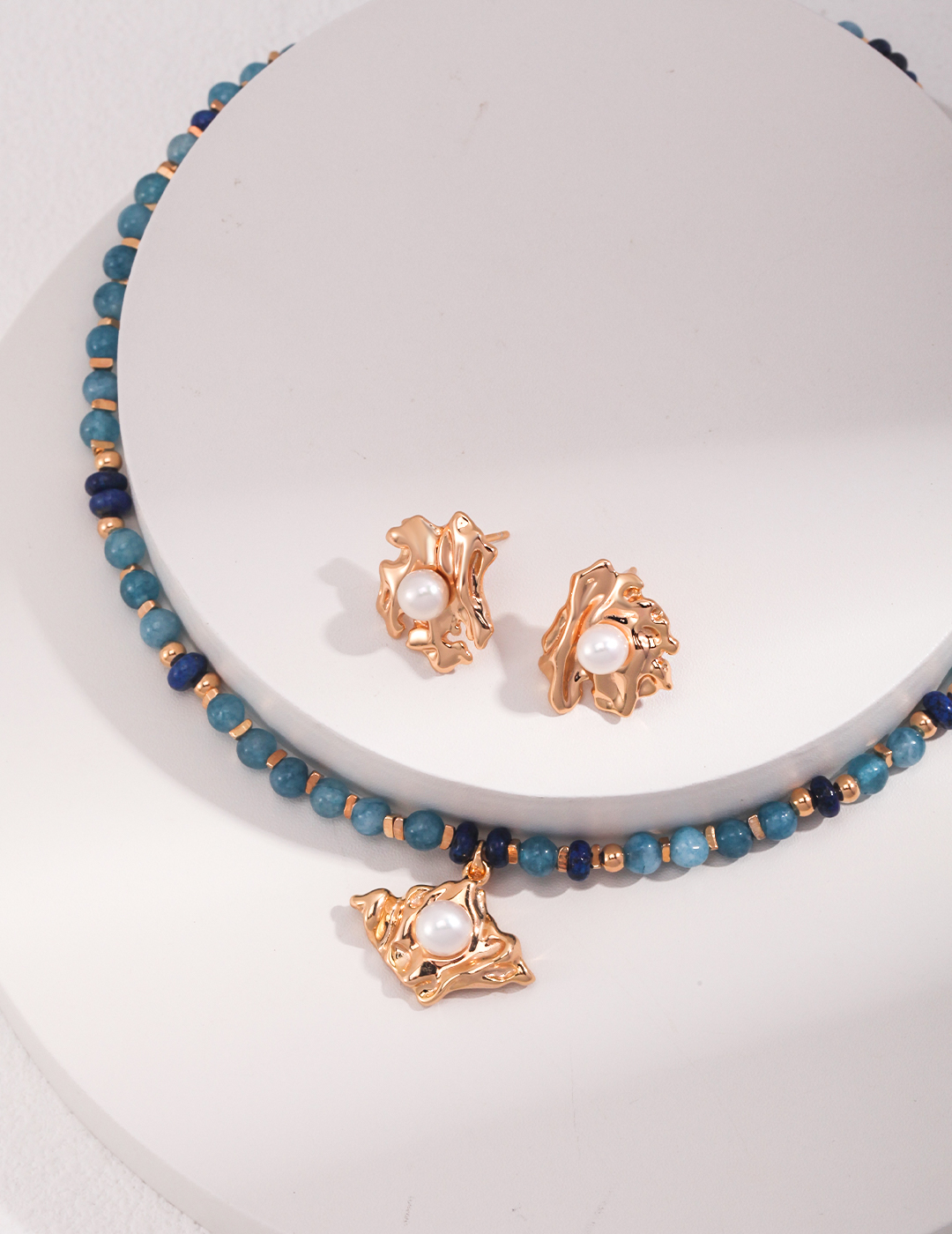 18K S925 Sterling Silver Fashionable Luxury High-End Niche Lapis Lazuli and Pearl Necklace