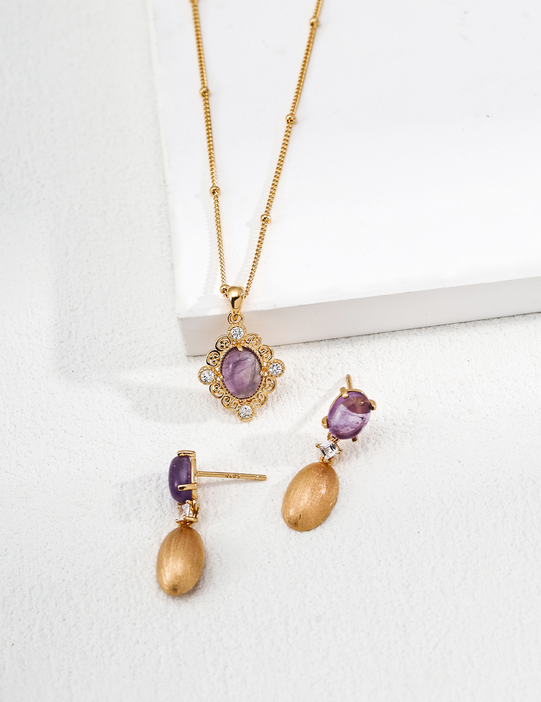 18K Gold-Plated Sterling Silver Vintage Luxury Earrings and Necklace Set