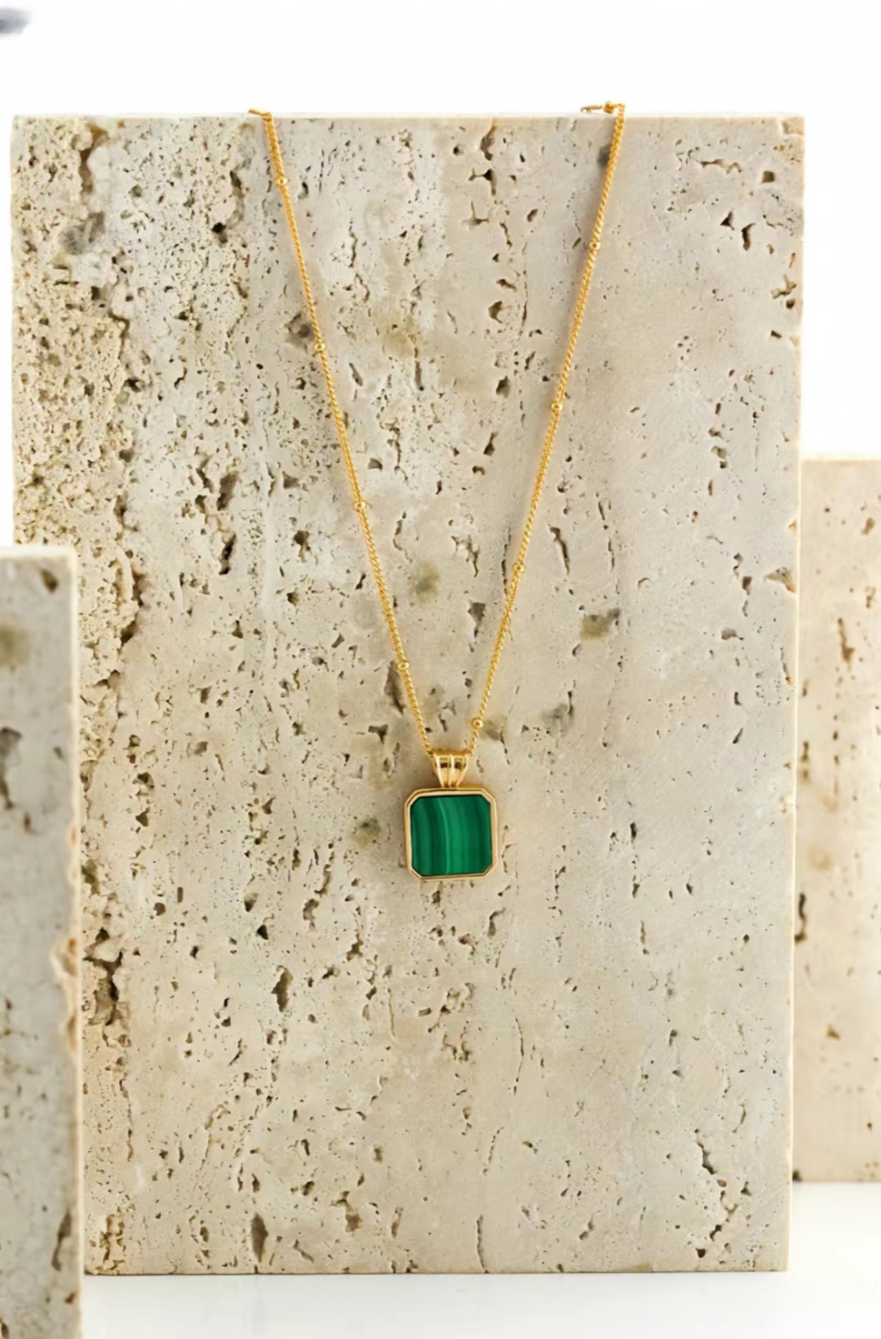 18K S925 Sterling Silver Premium Malachite Earrings Necklace