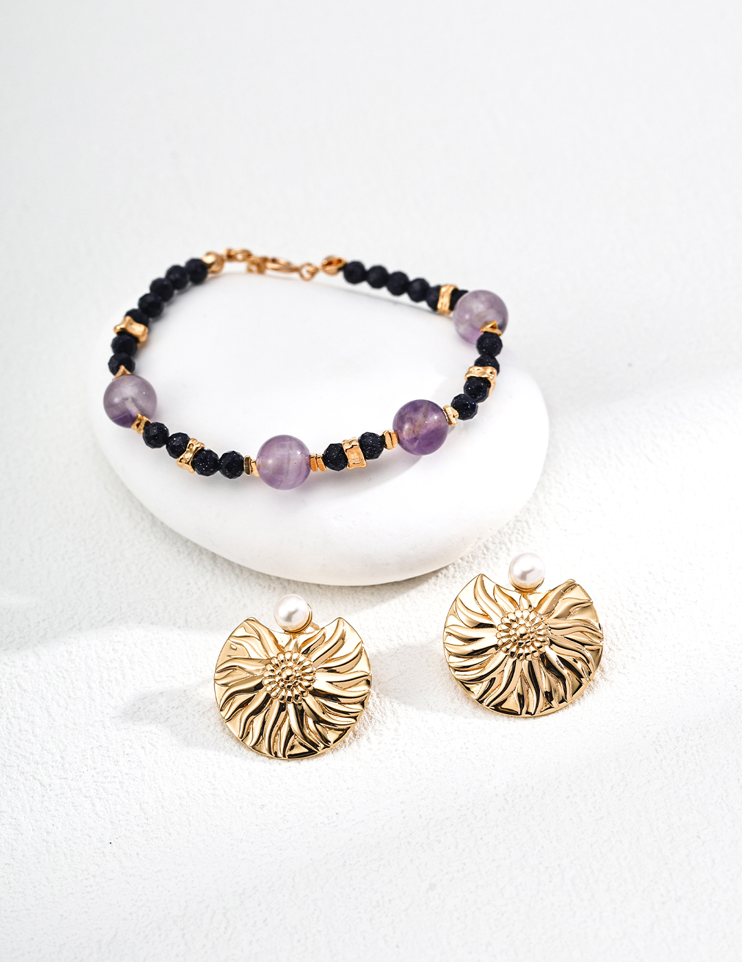 18K S925 Sterling Silver Natural Lavender Light Amethyst Blue Sand Bead Bracelet