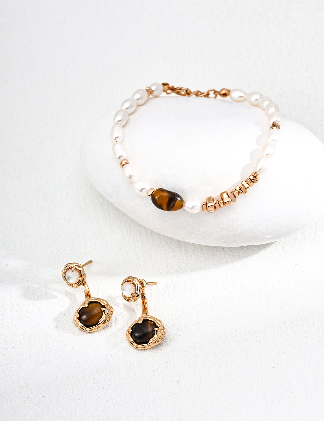 18K S925 sterling silver fashionable high-end tiger eye stone pearl bracelet