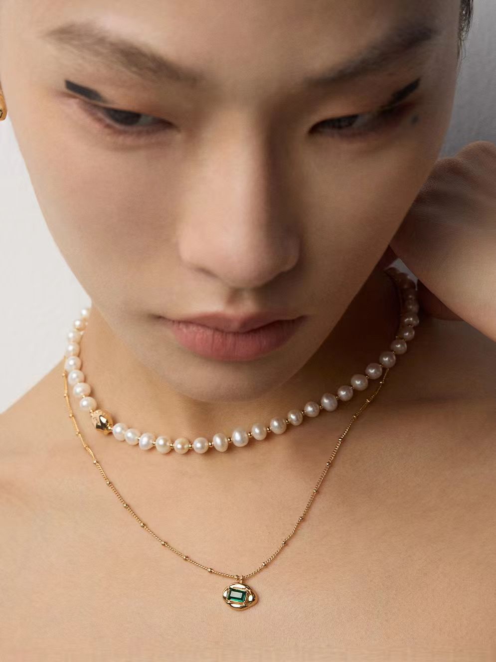 18K S925 sterling silver fashion simple match temperament earrings necklace