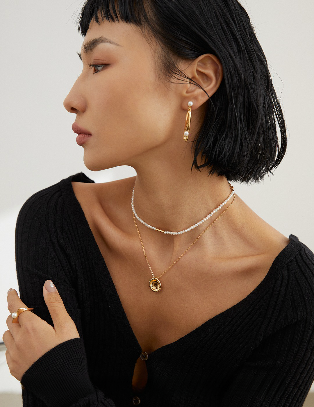 18K S925 Sterling Silver Fashion Premium Pearl Ring Necklace Collection