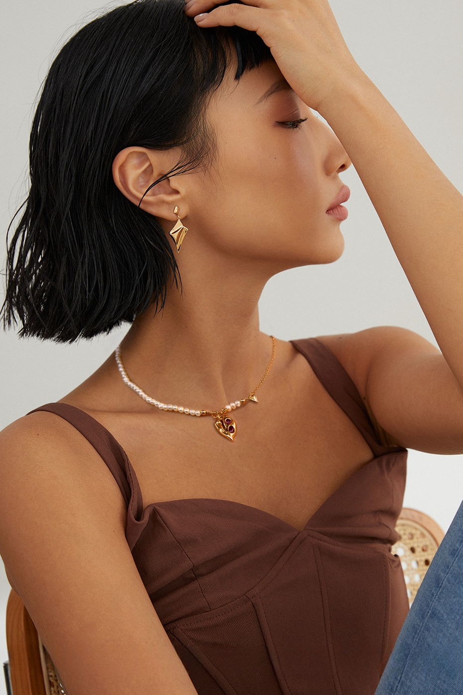  18K S925 sterling silver fashion personality sweet earrings necklace