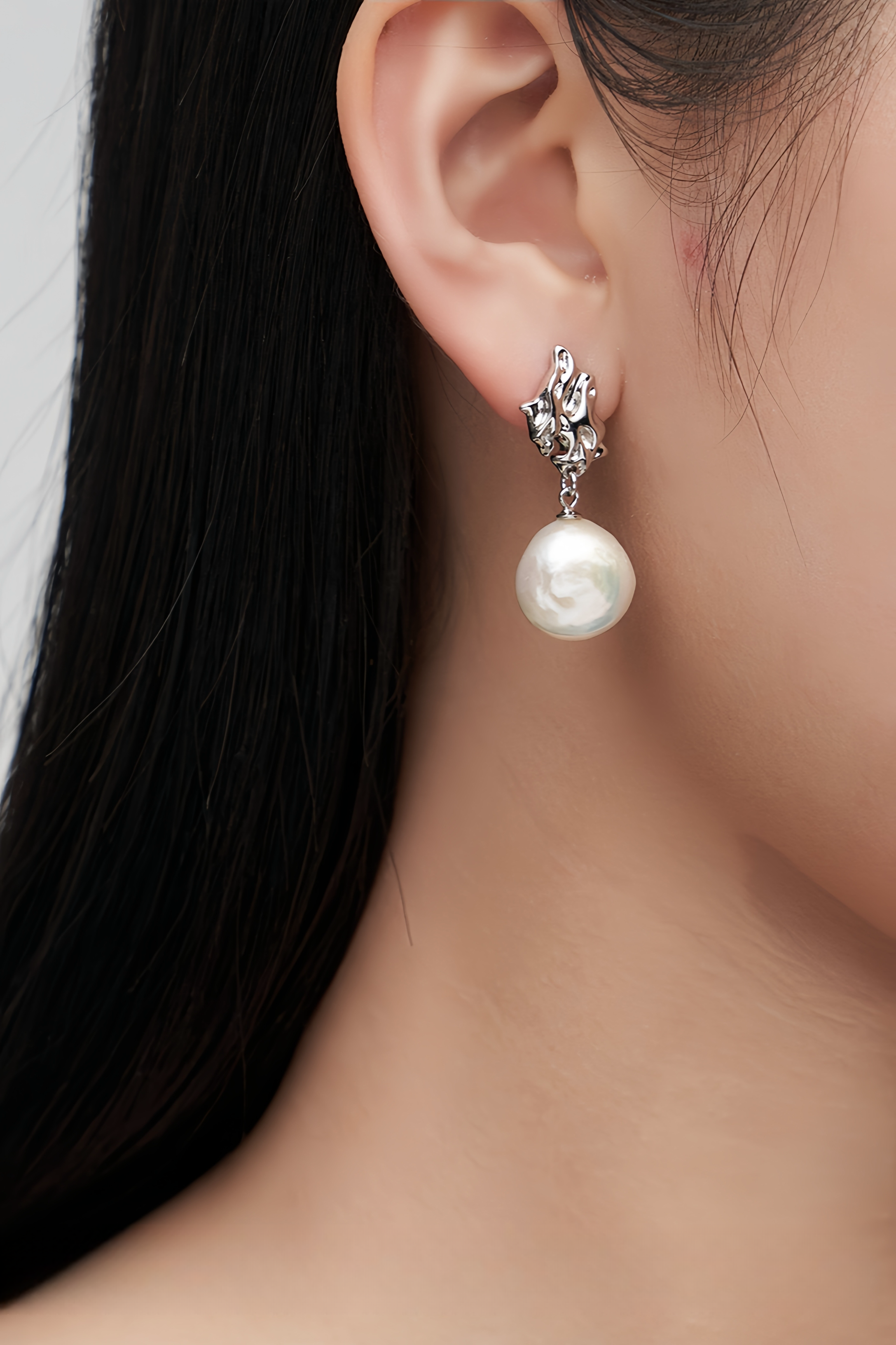 18K S925 Sterling Silver Baroque Pearl Earrings