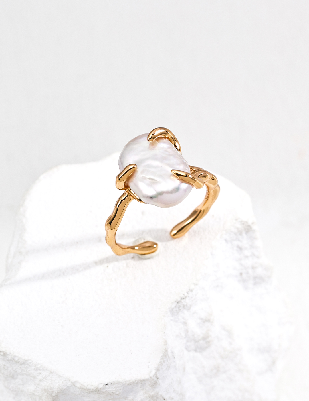 18K S925 Sterling Silver Unique Fashionable Natural Pearl Ring