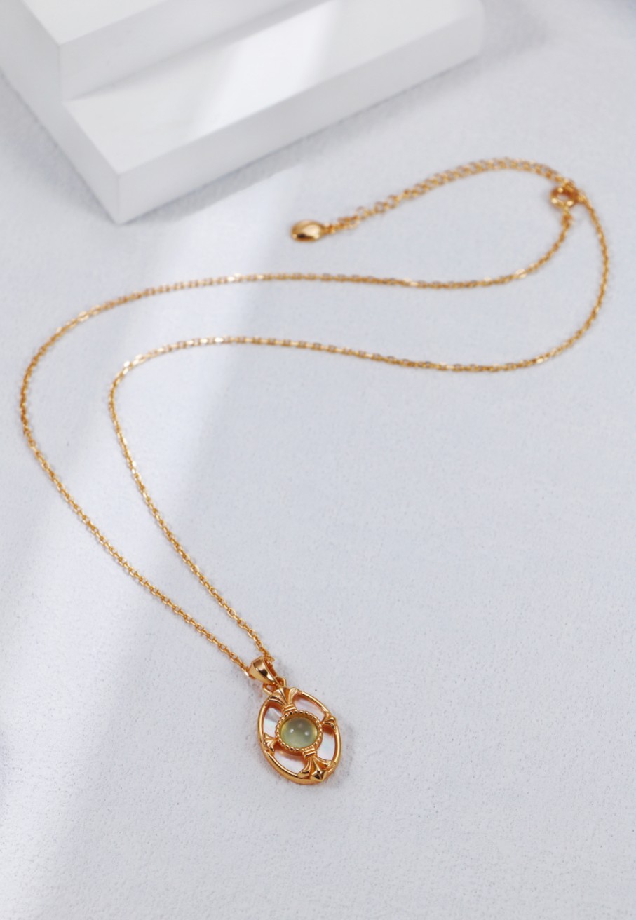 18K Gold & S925 Silver Vintage Fashion Grape Chalcedony White Shell Earrings, Necklace & Bracelet