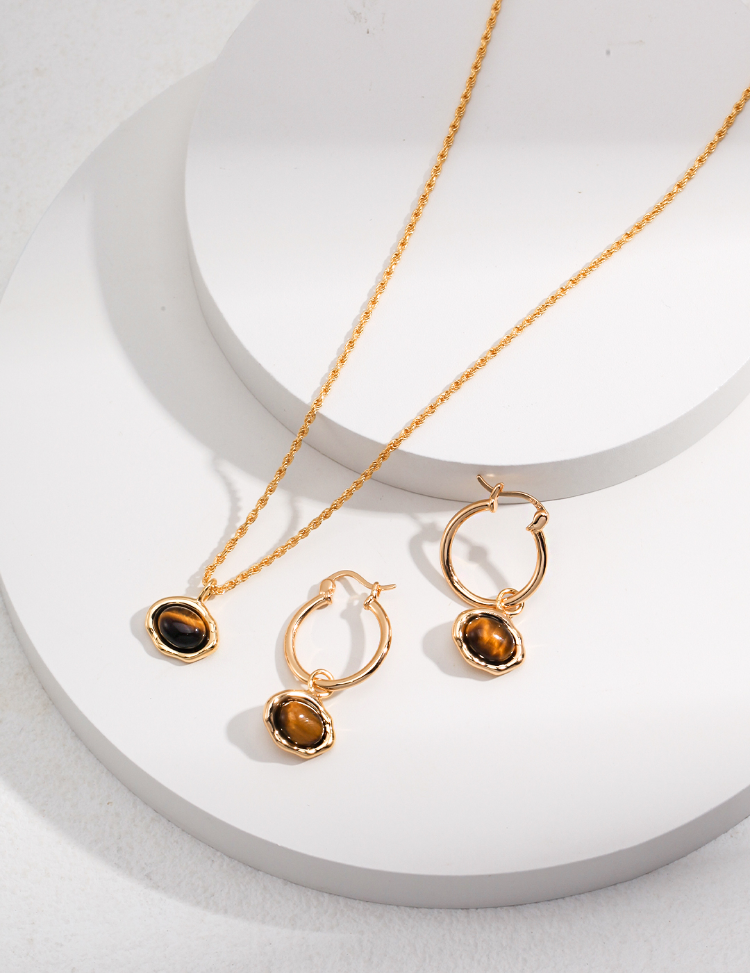 18K S925 Sterling Silver Fashion Noble Hundred Tiger Eye Stone Earrings