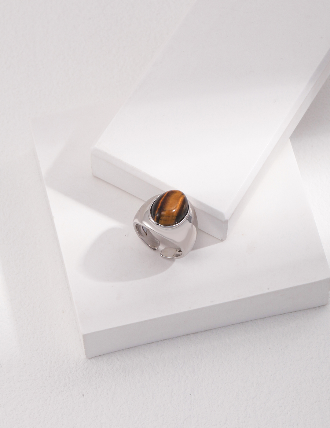 18K S925 Sterling Silver Vintage Fashion Tiger Eye Ring