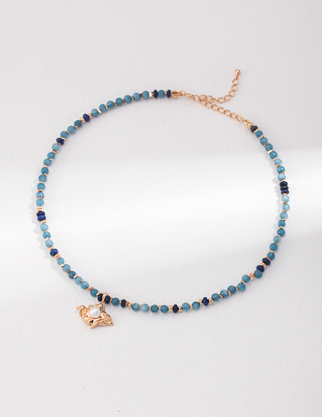 18K S925 Sterling Silver Fashionable Luxury High-End Niche Lapis Lazuli and Pearl Necklace