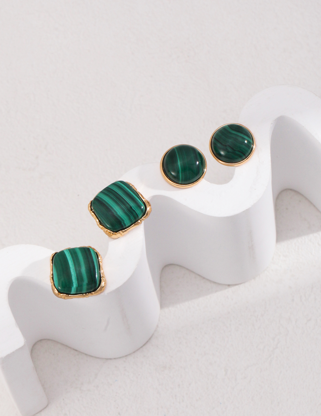 18K S925 Sterling Silver Vintage Fashionable and Elegant Malachite Earrings
