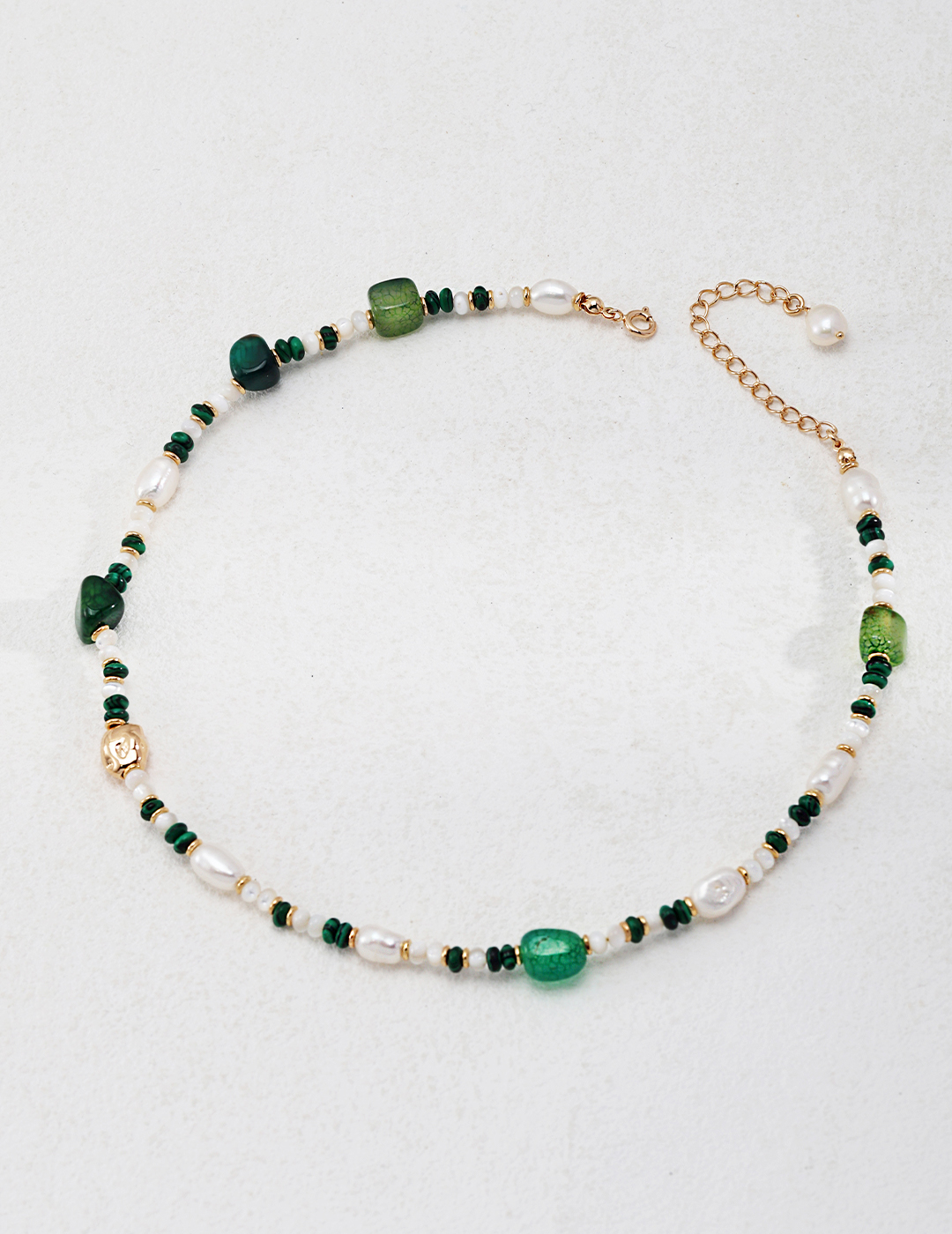 18K S925 Stylish High-End Sterling Silver Pearl and Agate Necklace