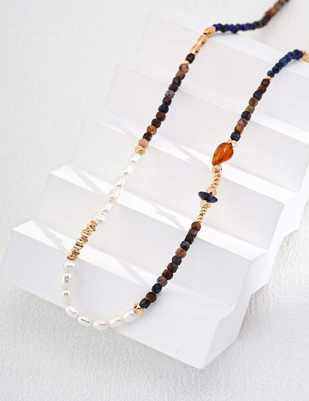 18K 925 Sterling Silver Stylish Lapis Lazuli Pearl Necklace