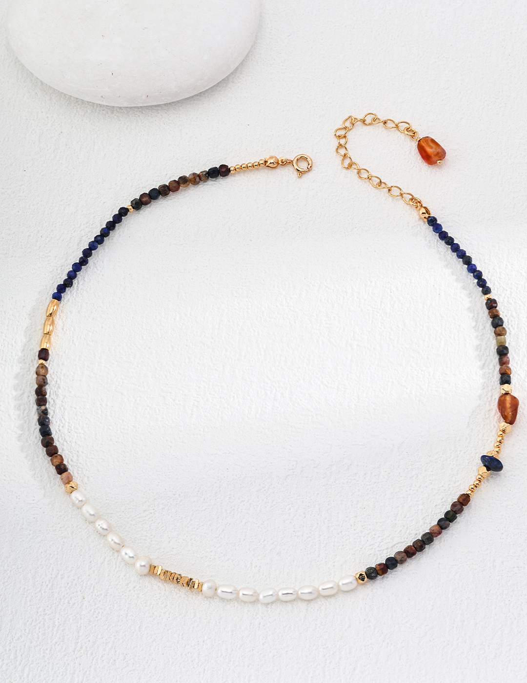 18K 925 Sterling Silver Stylish Lapis Lazuli Pearl Necklace