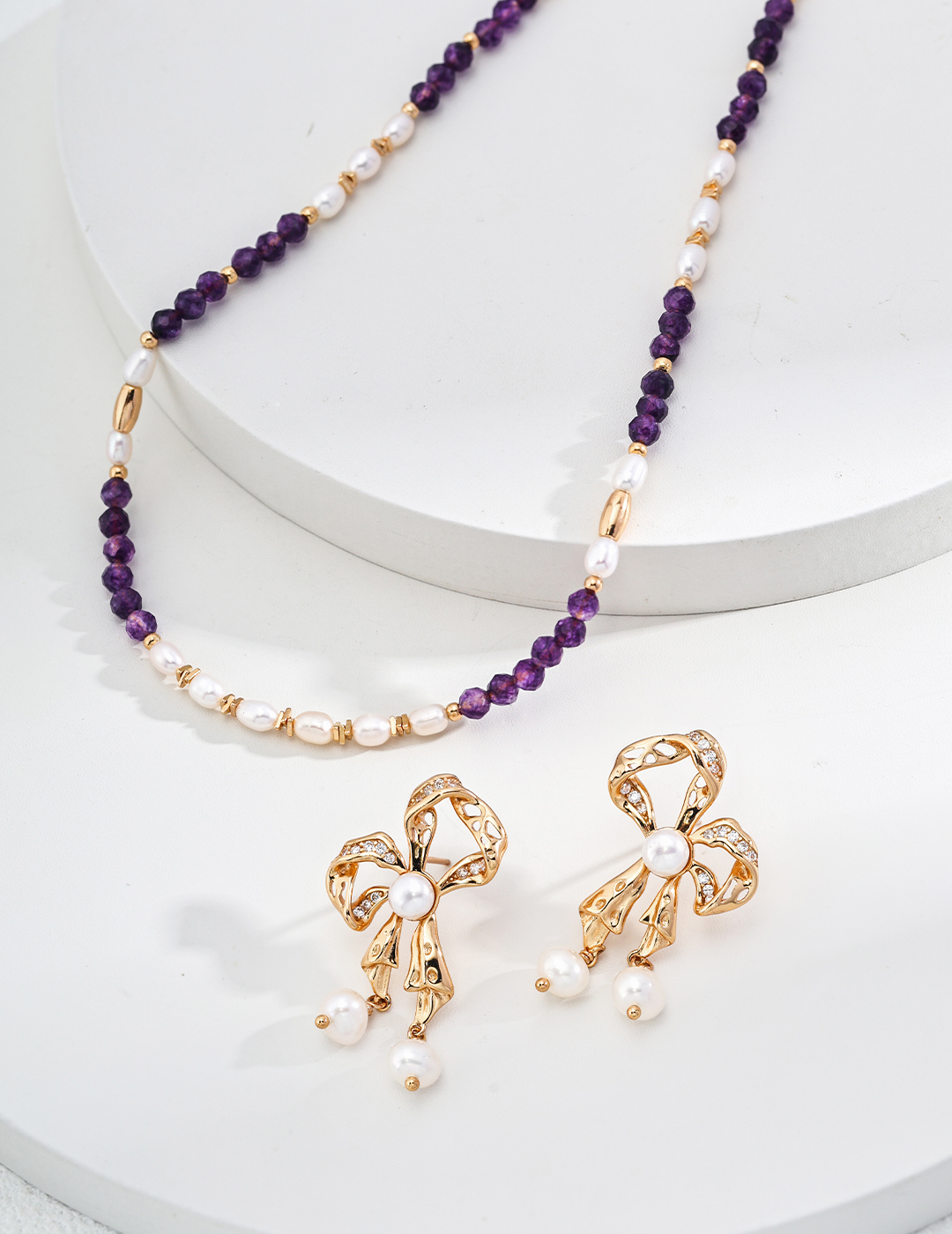 925 Silver Vintage Luxury Fashion Natural Pearl Amethyst Necklace
