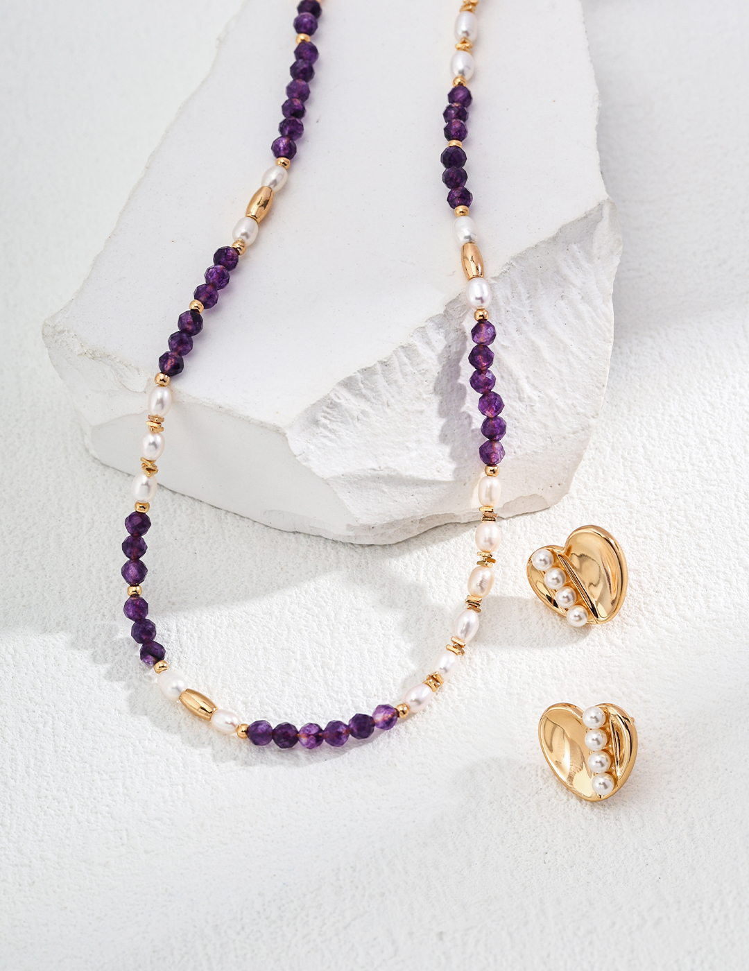 925 Silver Vintage Luxury Fashion Natural Pearl Amethyst Necklace