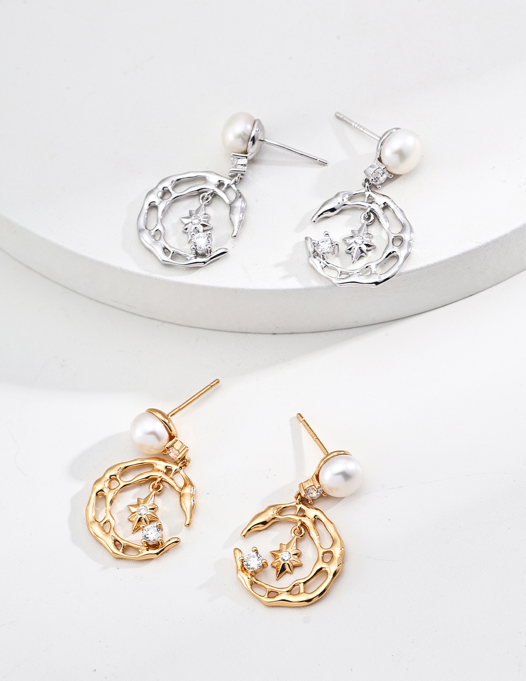 18K Gold-Plated S925 Silver Fashion Design Natural Pearl Zircon Earrings