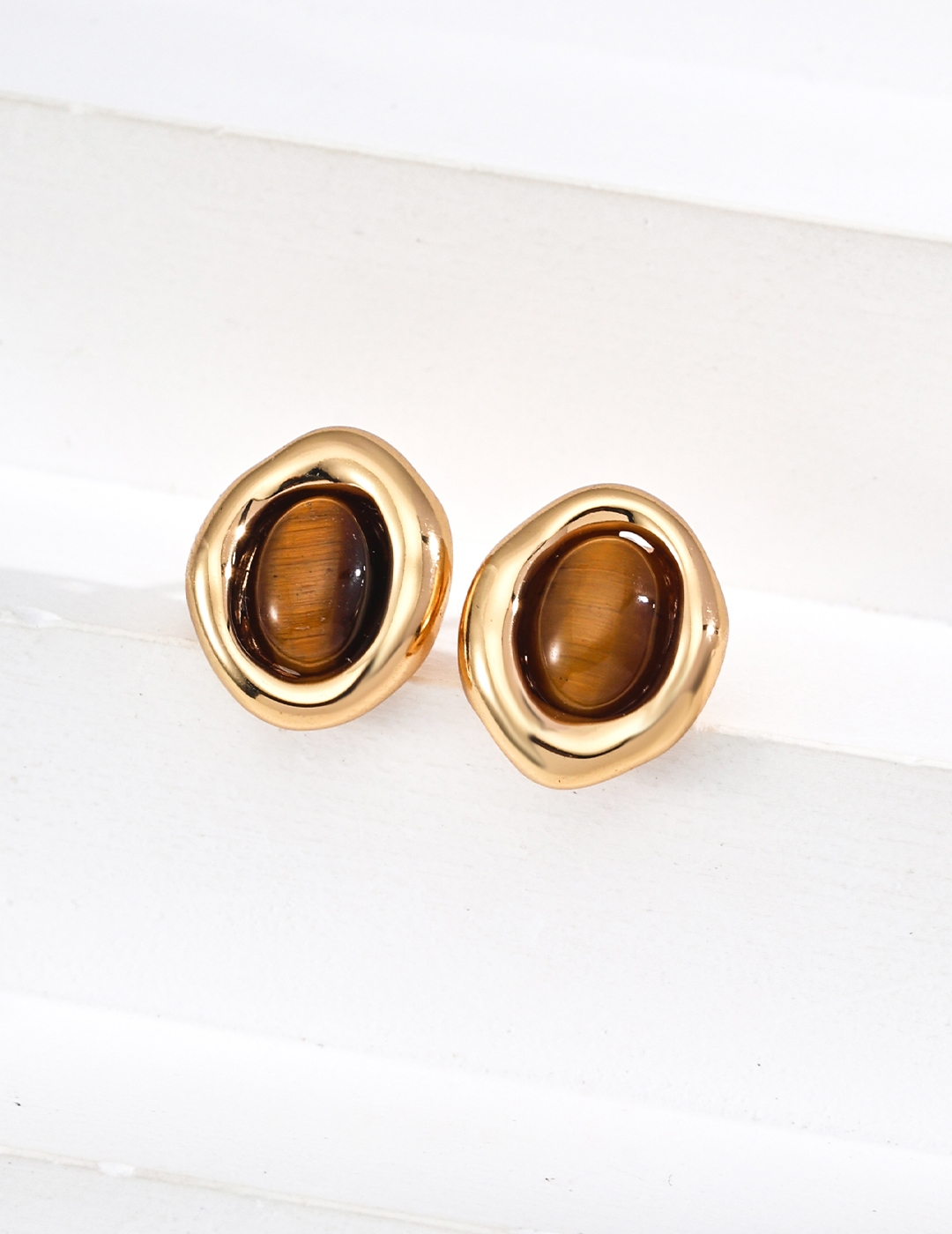 18K S925 Silver Simple and Unique Natural Tiger's Eye Earrings