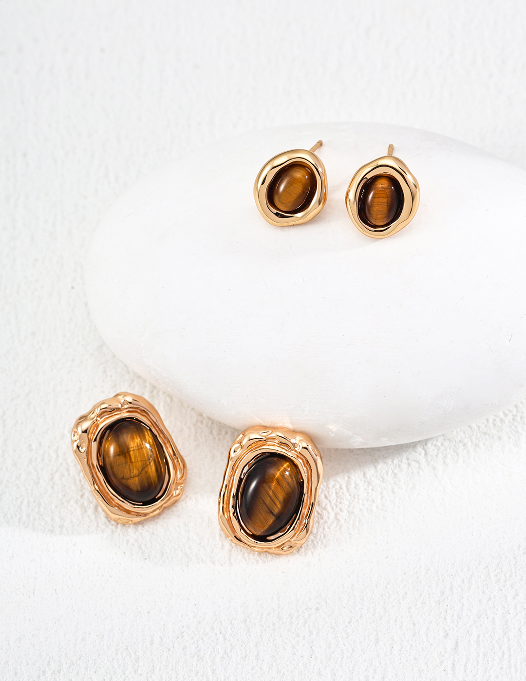 18K S925 Silver Simple and Unique Natural Tiger's Eye Earrings