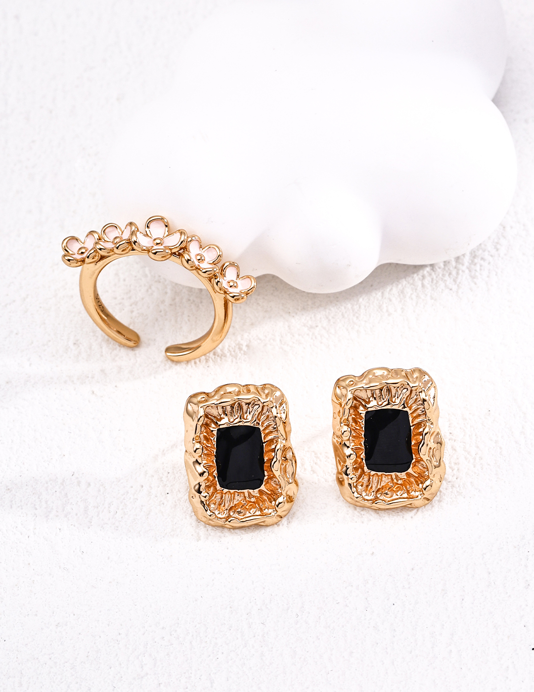 18K Gold & S925 Silver Fashionable Floral Drip glazing Ring