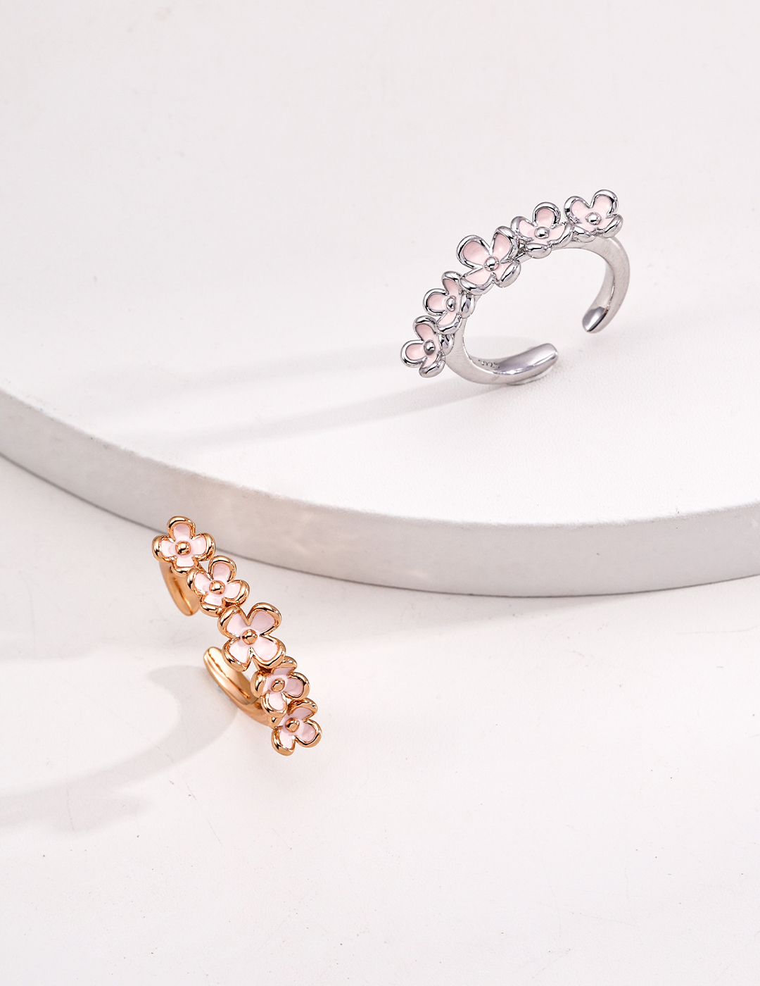 18K Gold & S925 Silver Fashionable Floral Drip glazing Ring