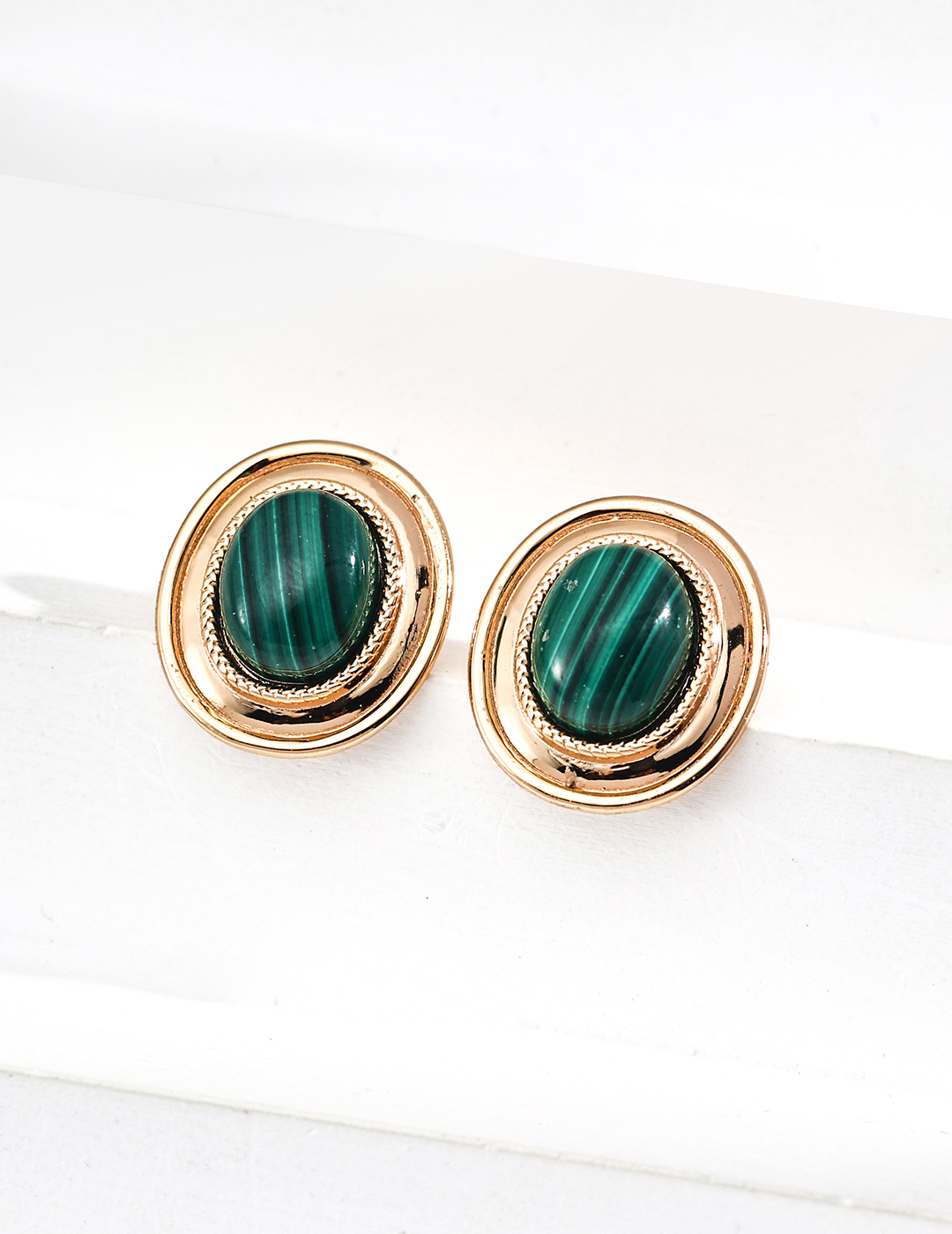 18K S925 sterling silver retro simple versatile fashion malachite necklace ring bracelet earrings