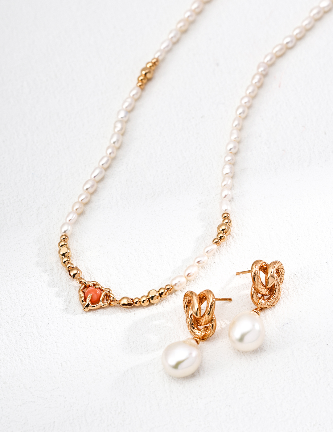 18K S925 Silver Vintage Fashion Glamour Niche Natural Pearl and Rhodochrosite Necklace