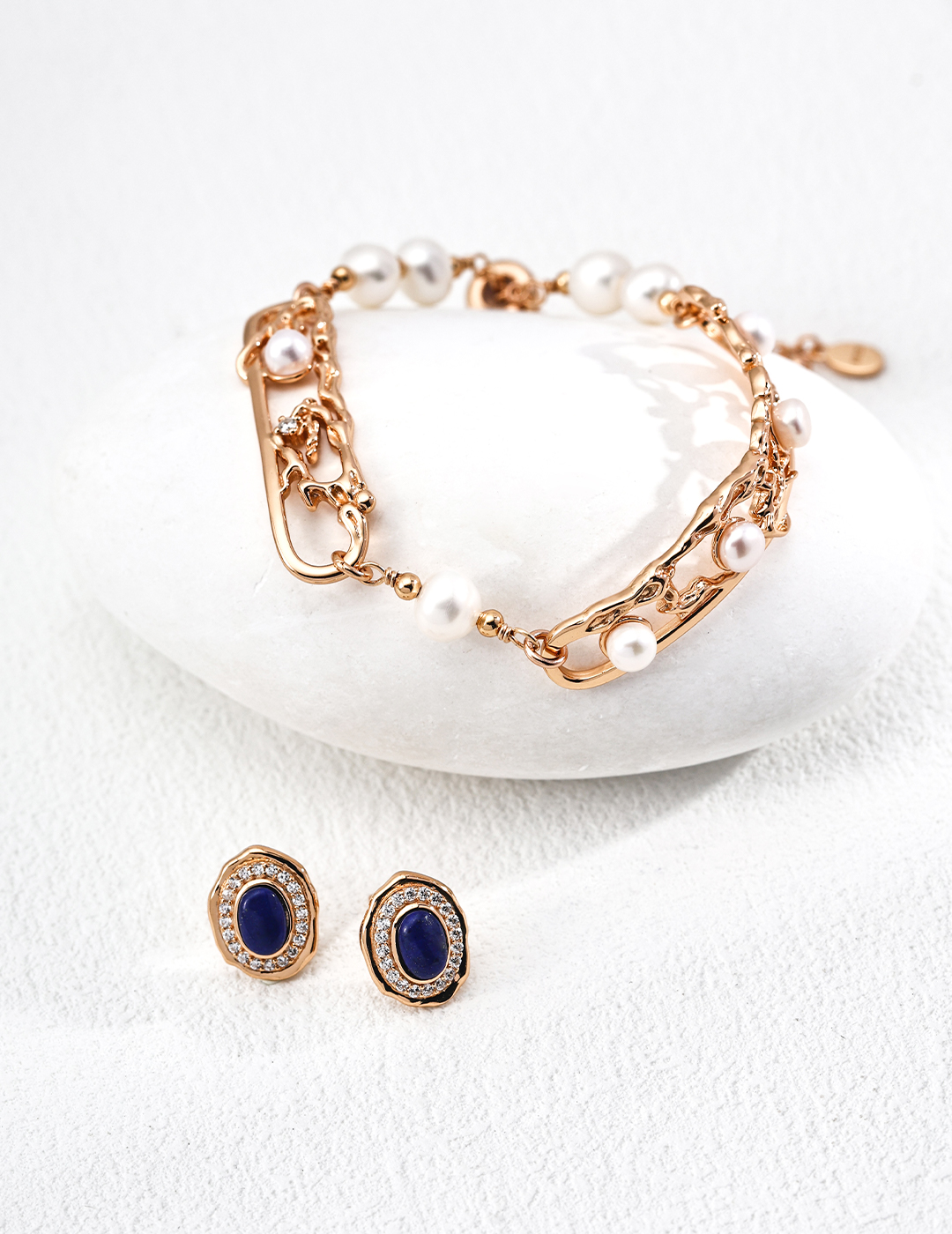 18K S925 Silver Vintage Fashion Niche Design Lapis Lazuli and Zircon Earrings