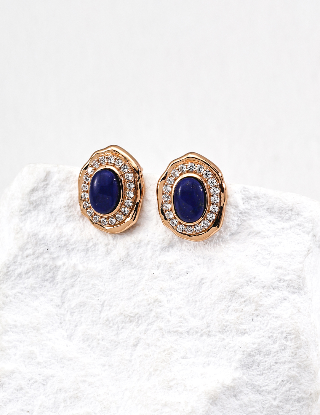 18K S925 Silver Vintage Fashion Niche Design Lapis Lazuli and Zircon Earrings