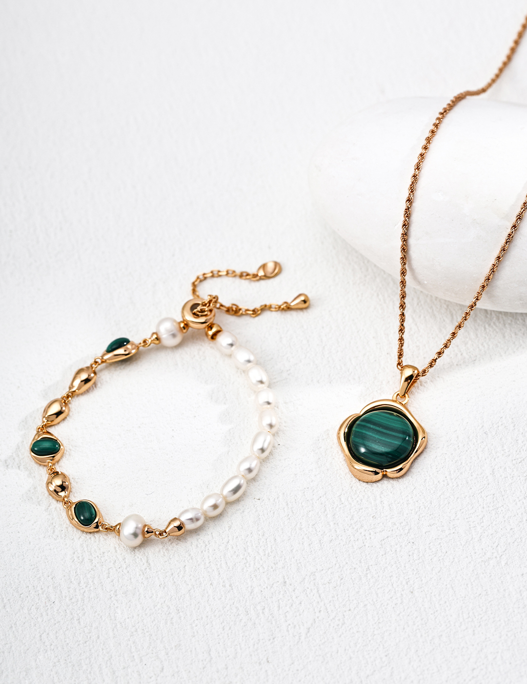 18K S925 Silver Fashion Natural Pearl Malachite Bracelet